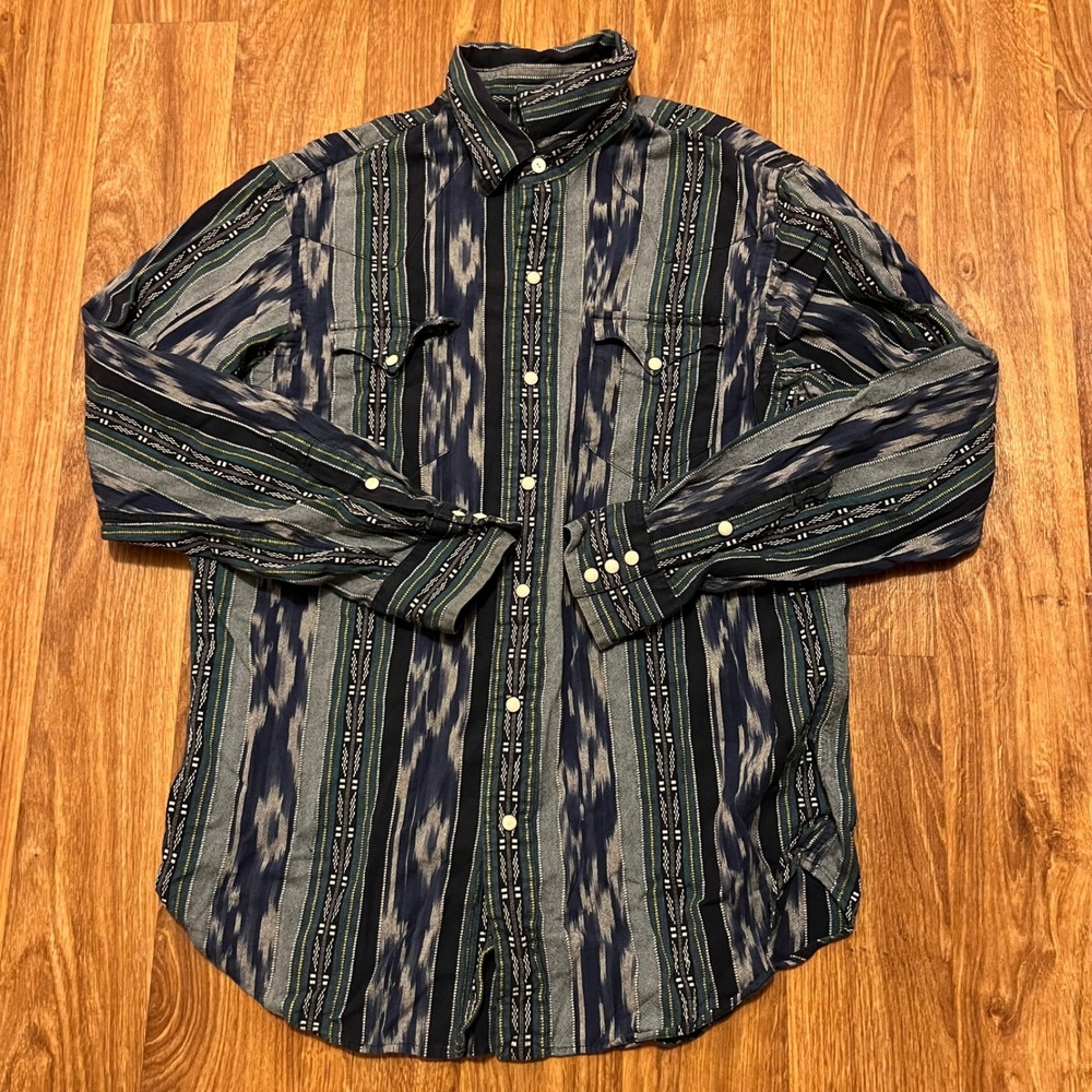 Polo Ralph Lauren Pearl Snap Shirt Men‎ Lg Western Stripe Long Sleeve